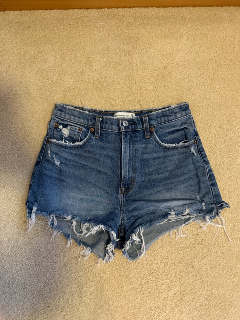 Abercrombie & Fitch Dark Blue Frayed Hem Denim Shorts